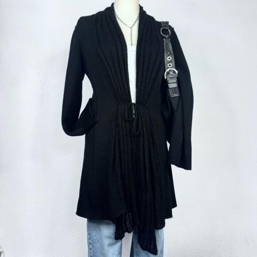 Clorinda‎ Made in Italy Black Merino Wool Mohair Blend Longline Cardigan Sweater - Picture 3 of 10